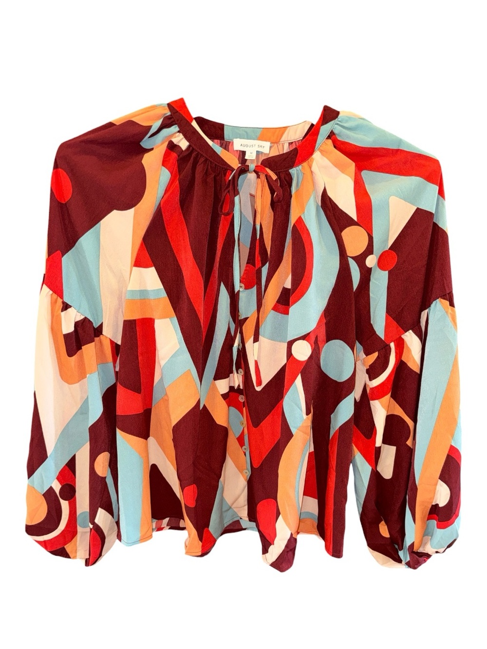Multicolor Geometric Peasant Blouse - Red & Blue